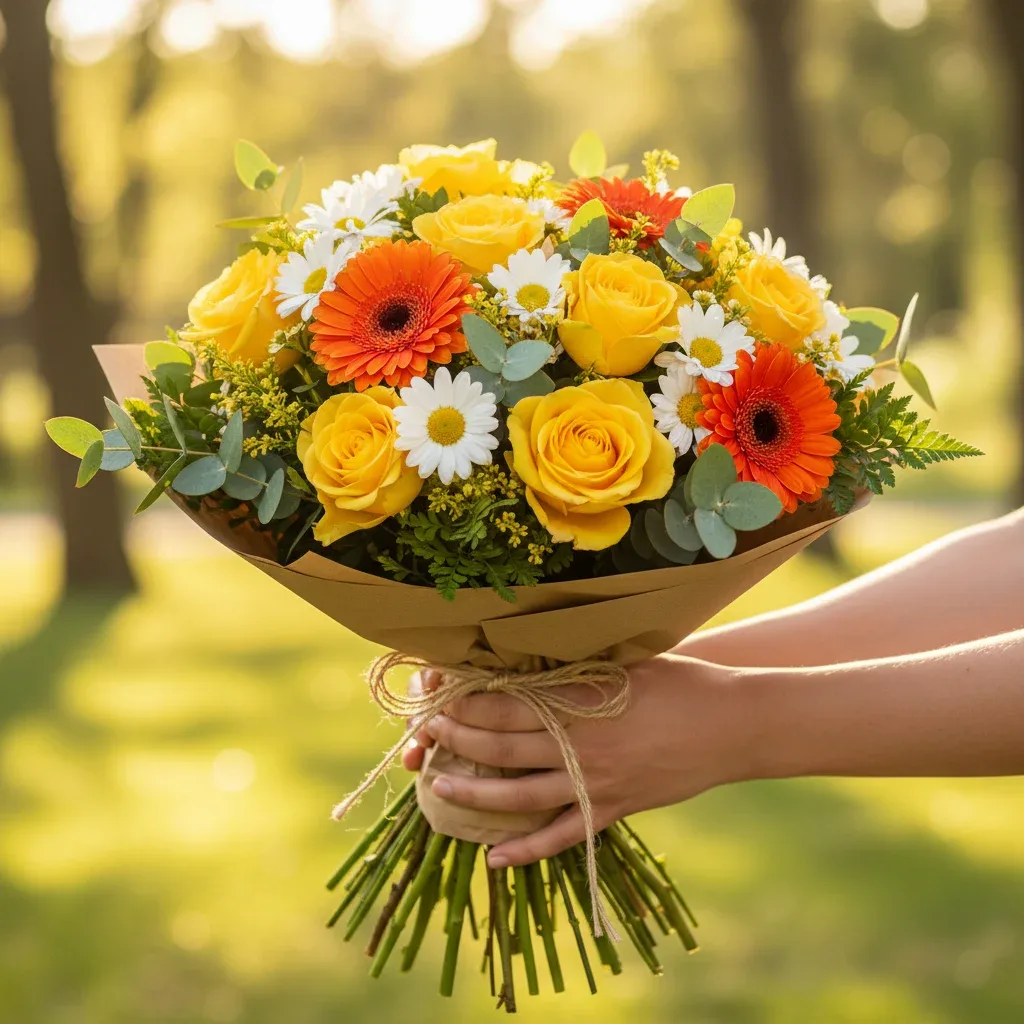 دسته گل زرد و نارنجی نماد انرژی و شادابی