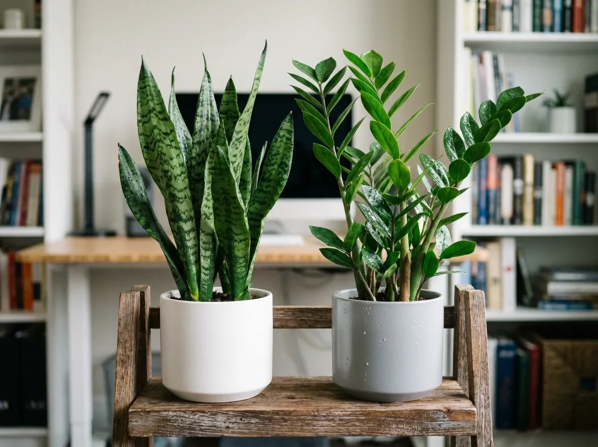 گیاهان مقاوم آپارتمانی سانسوریا و زاموفیلیا در گلدان‌های مدرن، مناسب برای افراد پرمشغله