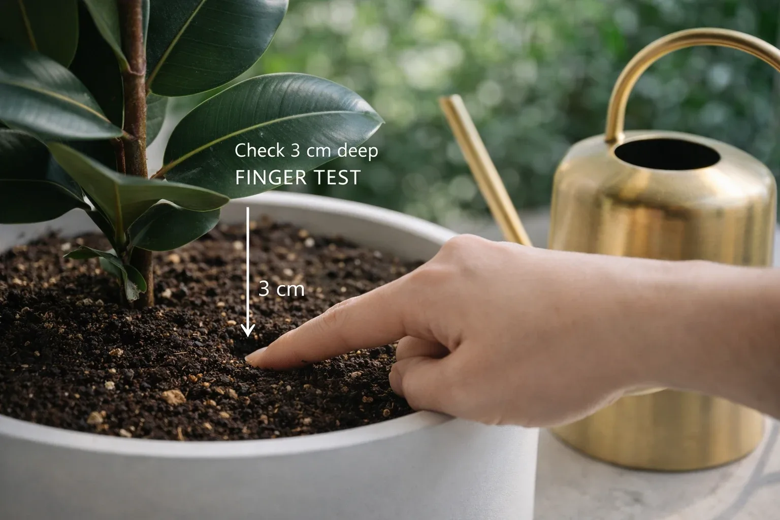 روش صحیح تست رطوبت خاک گلدان فیکوس با انگشت قبل از آبیاری