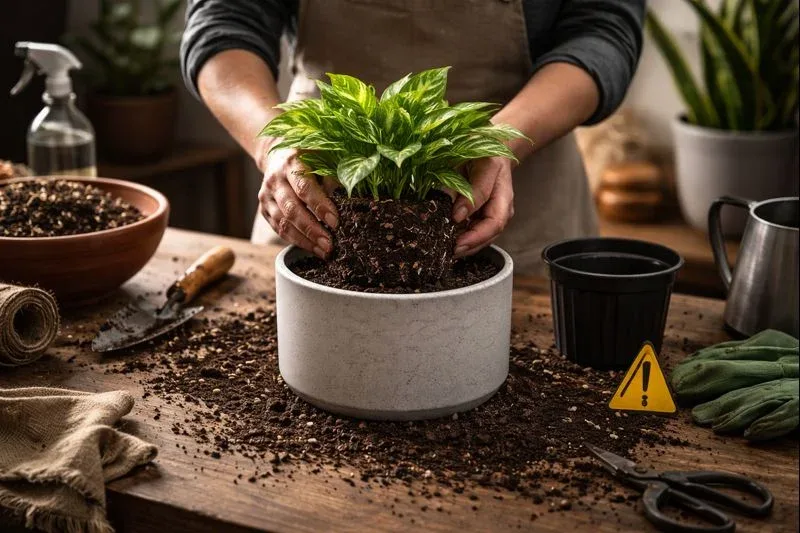 اشتباهات مهلک تعویض گلدان و خاک گلدان که باعث مرگ گیاه آپارتمانی می‌شود