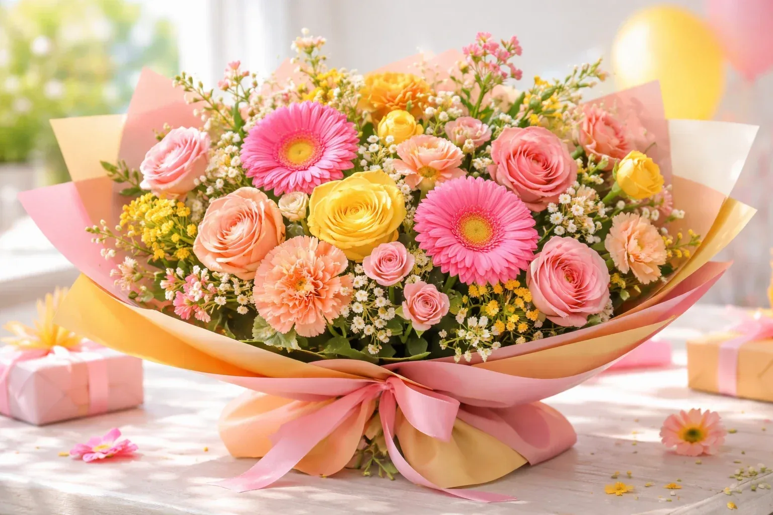 دسته گل شاد و رنگی مناسب تولد و تبریک