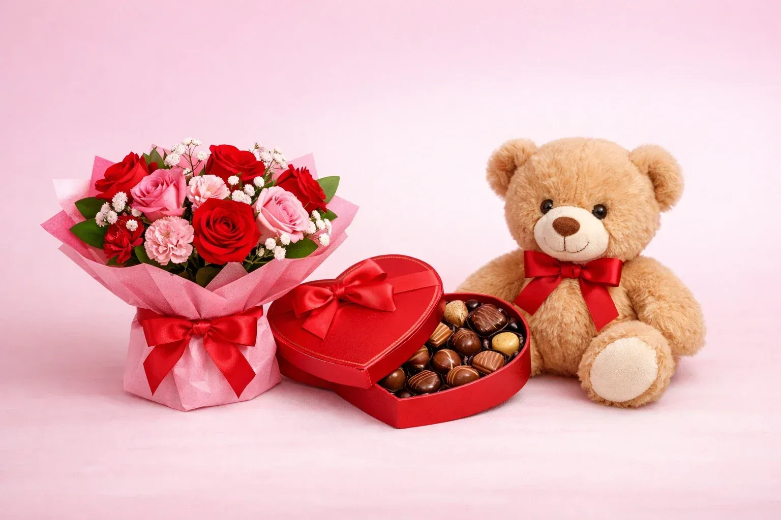 پک اقتصادی ولنتاین شامل گل و هدیه‌های عاشقانه